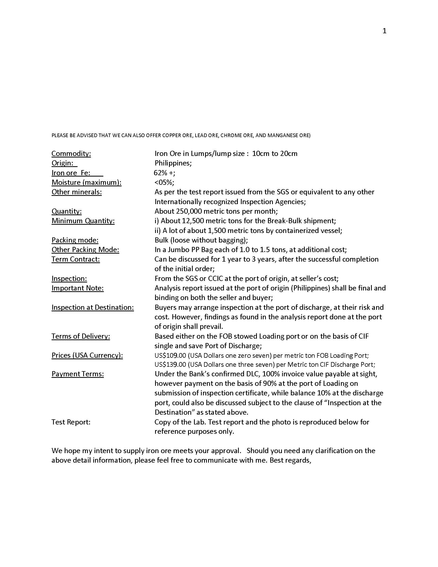 RFQ IRON ORE PELLET/ DRI