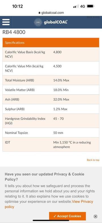 SCO for supply of Steam Coal of South African Origin.