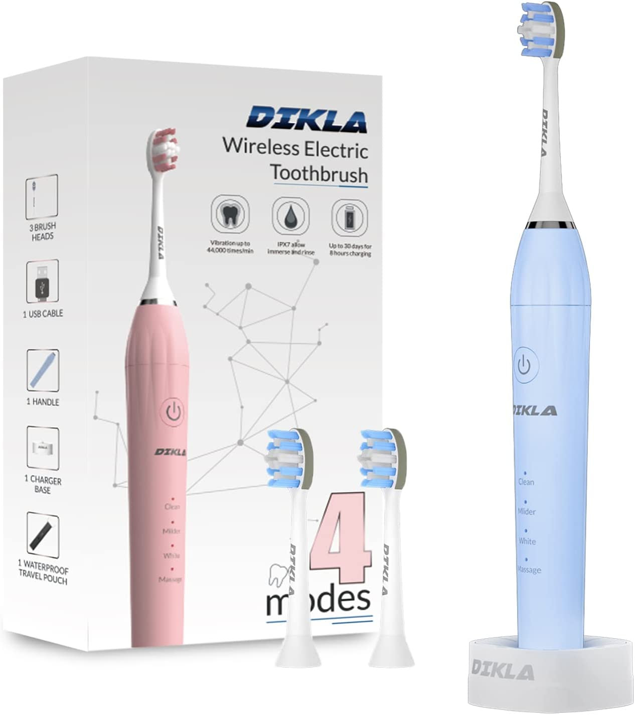 DIKLA Sonic Electric Toothbrush for Adults with 3 Brush Heads. 1040 units. EXW Los Angeles $9.50 unit.