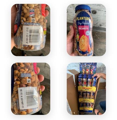 planters peanuts displays. 36/16 oz. per case  3 different flavors  roasted salted ,honey roasted,sweet and spicy.