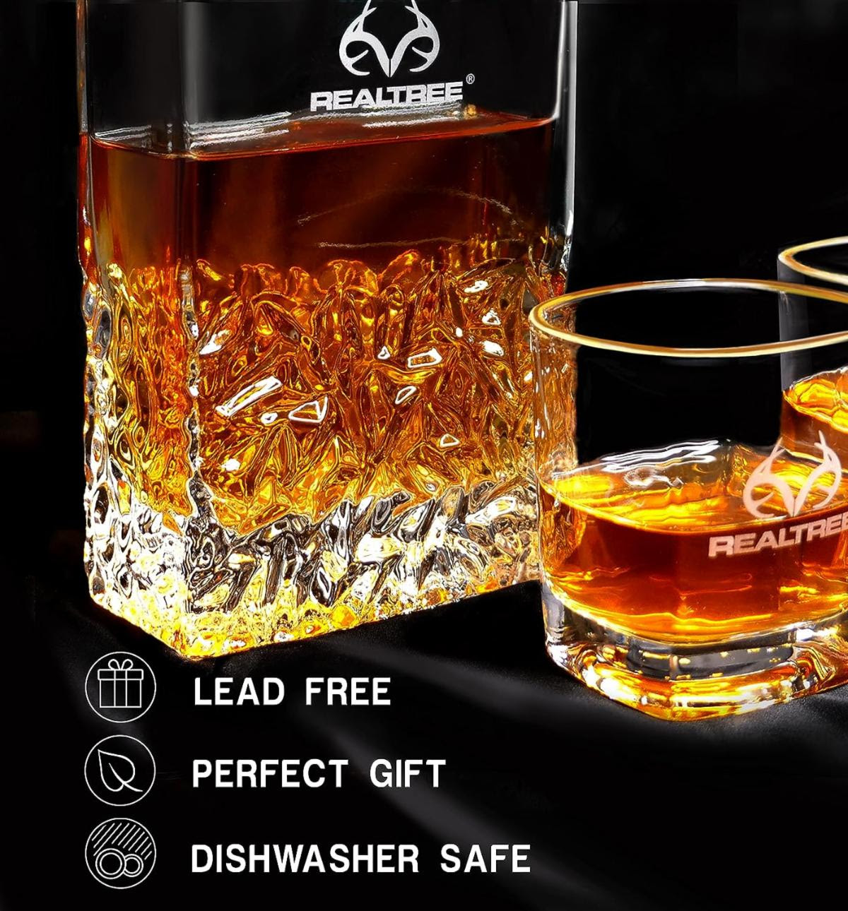 Liquor Low Ball Old Fashioned Tumblers, Bourbon Scotch Classic Decanter                               