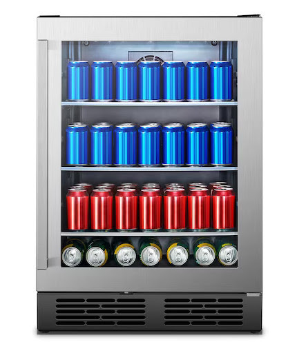 Hisense 23.43-in W 140-Can Capacity Stainless Steel Built-In/Freestanding Beverage Refrigerator with Glass Door