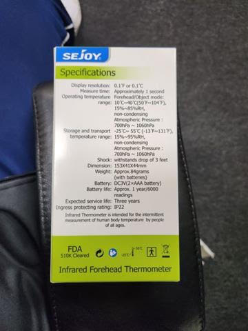 Sejoy Infrared Forehead Thermometer USA