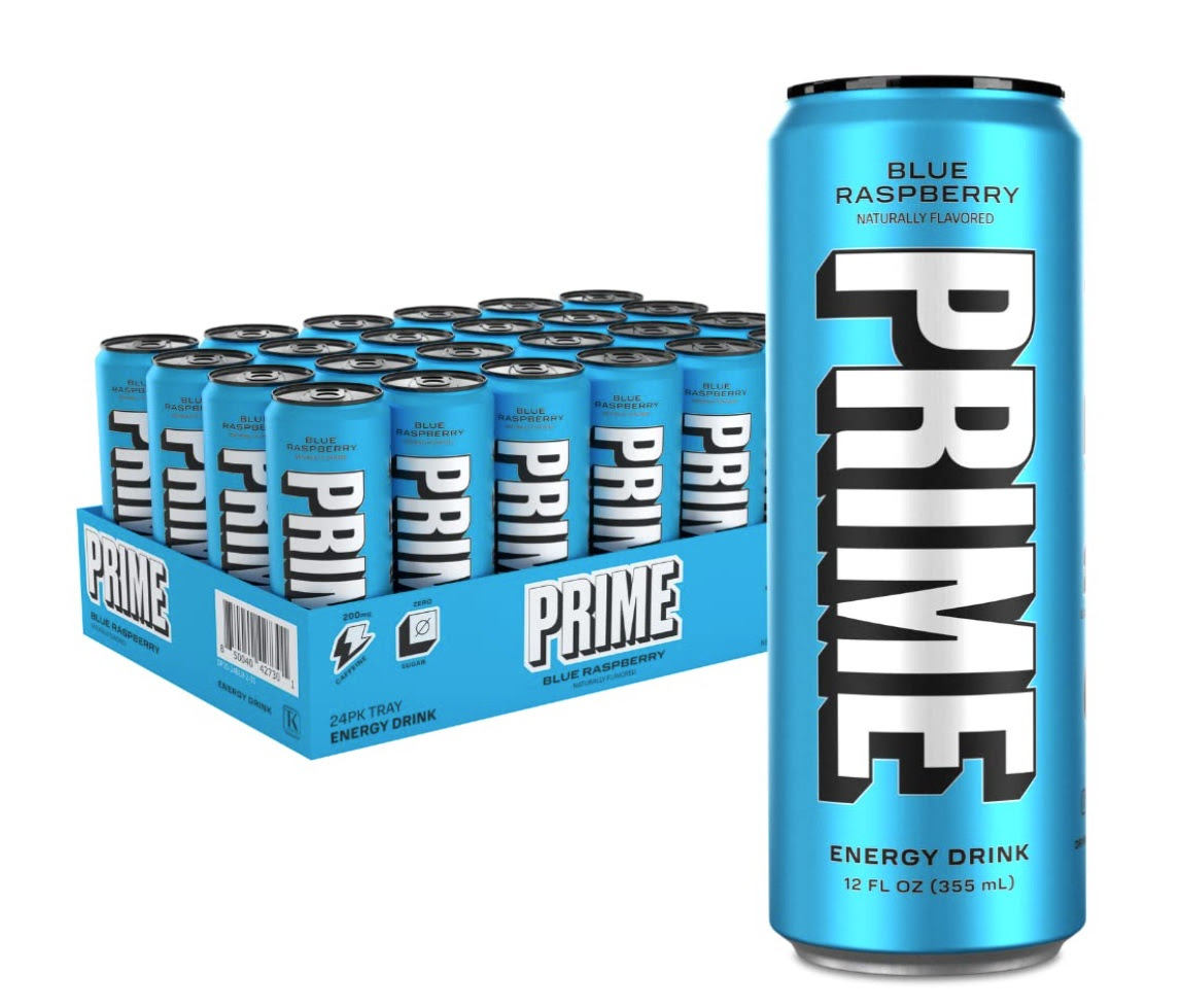 PRIME 12 oz 24PK Blue Raspberry & Tropical Punch Zero Sugar Energy Drink. 1872 Cases. 