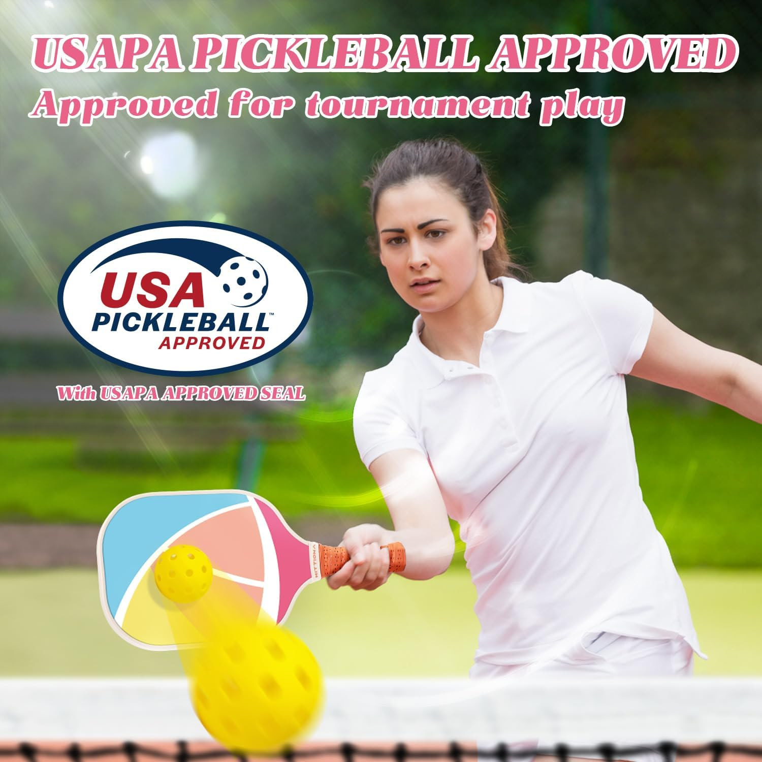 Introducing our Pickleball Paddles - a set of two, meticulously crafted with fiberglass and USAPA approved.