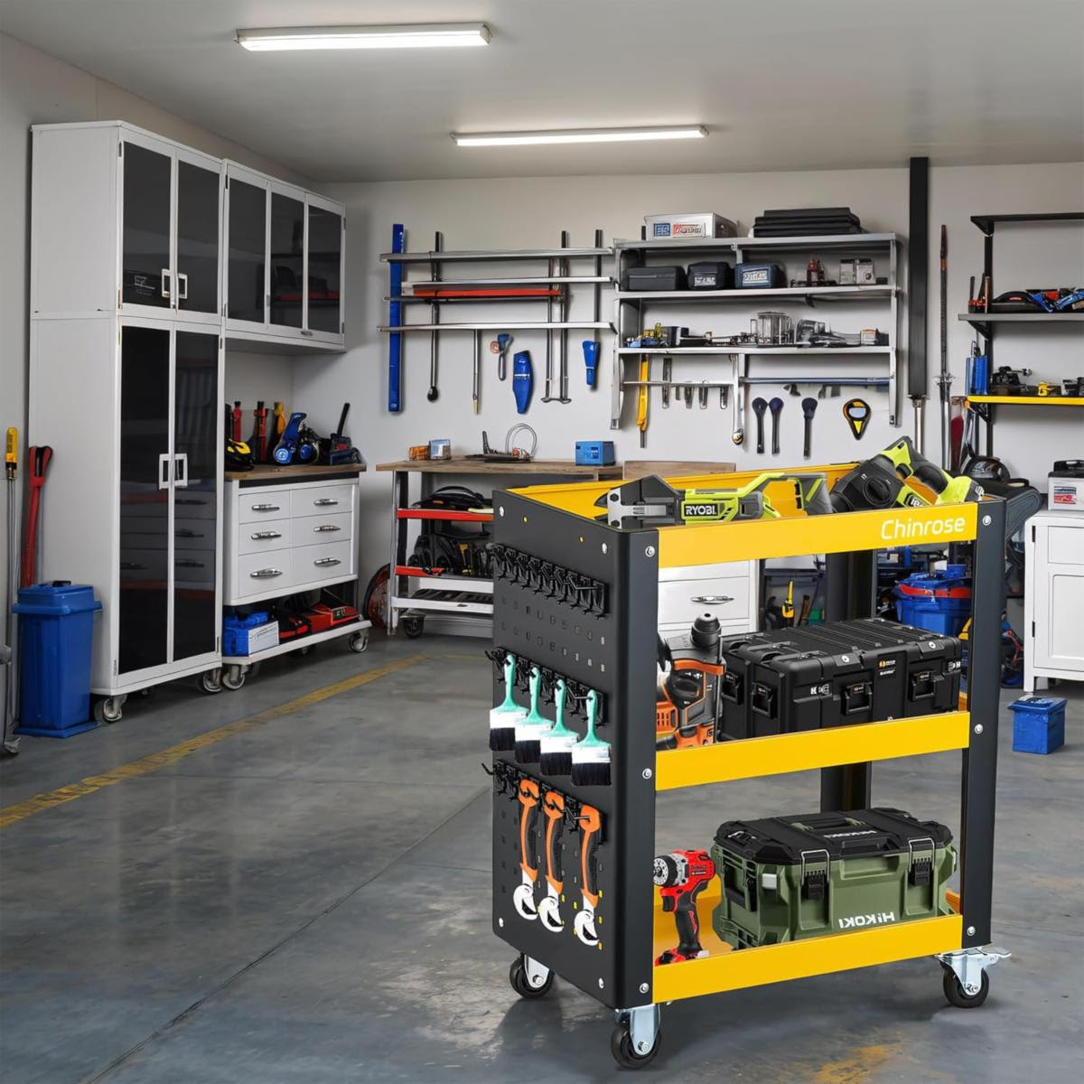 Chinrose - 3 Tier Tool Cart, Steel Utility Cart, Mechanic Tool Cart for Garage, Workshop, Warehouse & Repair Shop