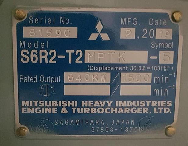 2019 Mitsubishi S6R2-T2MPTK-5 marine generators.