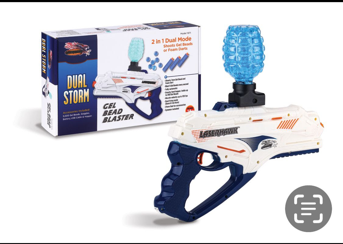 Laserhawk Dual Storm 2-in-1 Gel Blaster with Glow Balls. 3000 Units. EXW Los Angeles $7.95 Unit.