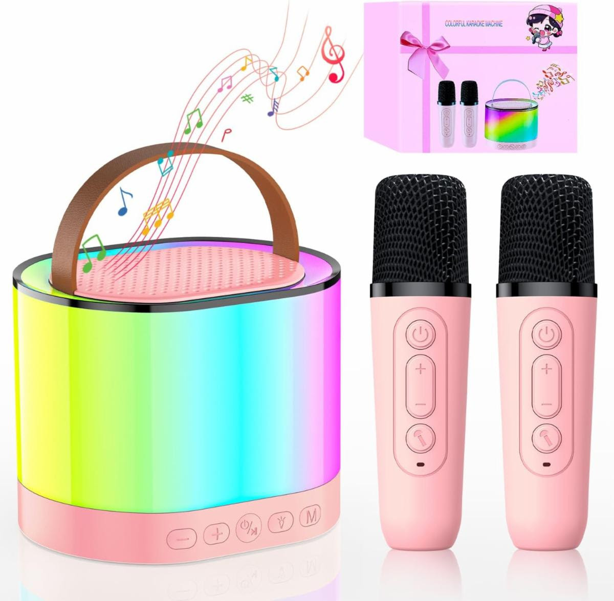 EAGFLY Mini Karaoke Machine / Portable Bluetooth Speaker with 2 Wireless Microphones Family Party