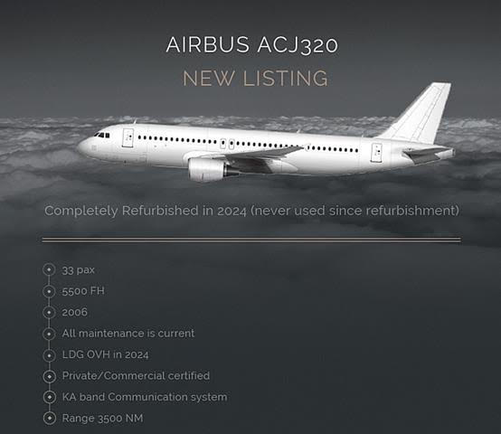 Airbus ACJ320 for Sale – Completely Refurbished in 2024