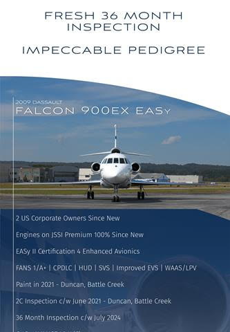 Beautiful Falcon 900EX EASy w/ Recent 36m Inspection