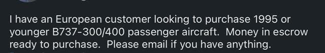 also  Need  early  b777 for tear down 