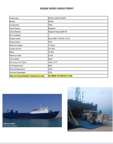 We wish to present this vessel for RORO Car Cargo operations. 