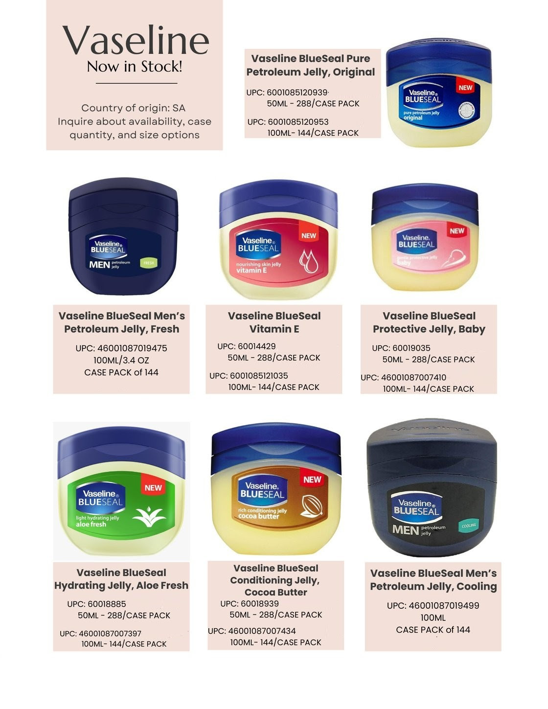 Vaseline 3.4 oz (100ml) Vitamin E BlueSeal Petroleum Jelly With Nourishing. 