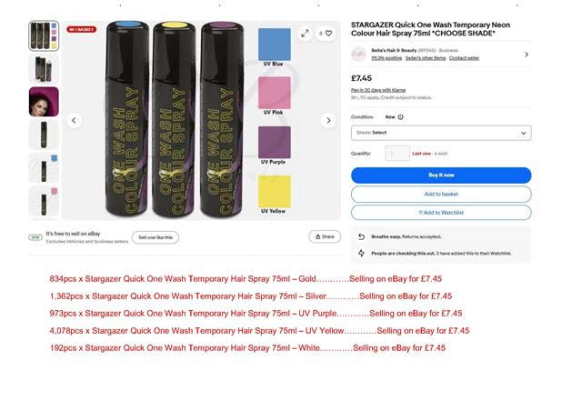 Stargazer Quick One Wash Temporary Hair Spray Europe