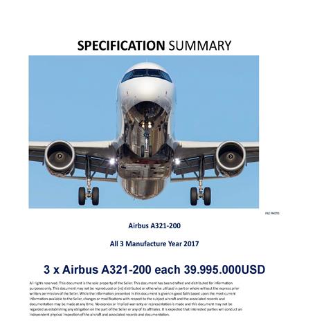 For sale 3 Airbus 2017 A321-200 