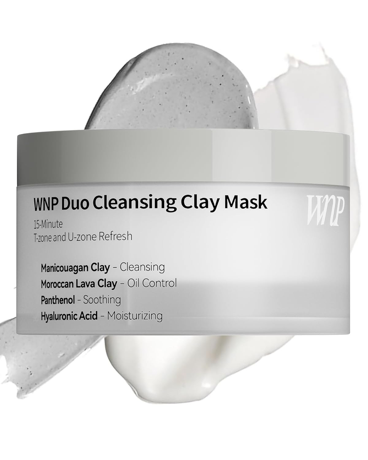 WNP Duo Cleansing Clay Mask with Niacinamide & Hyaluronic Acid – Deep Pore Cleanser for T-Zone & U-Zone, Blackhead Remover, Hydrating & Oil-Control Face Mask, 3.53oz