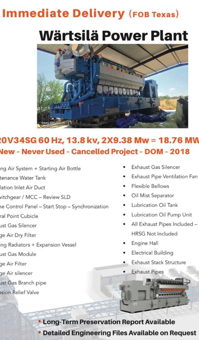 Wartsila units (2) are available