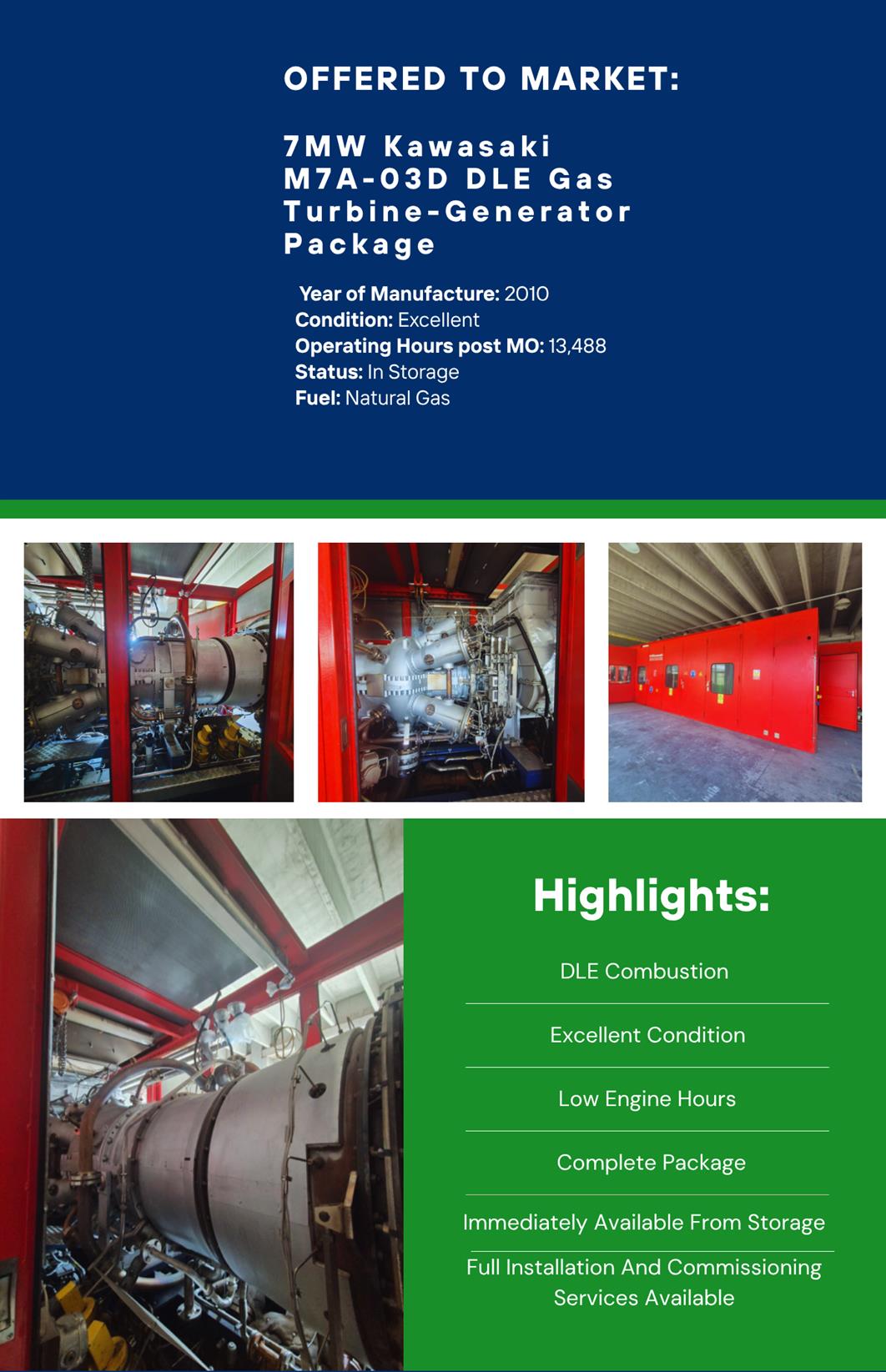 7MW DLE Gas Turbine Available Immediately!