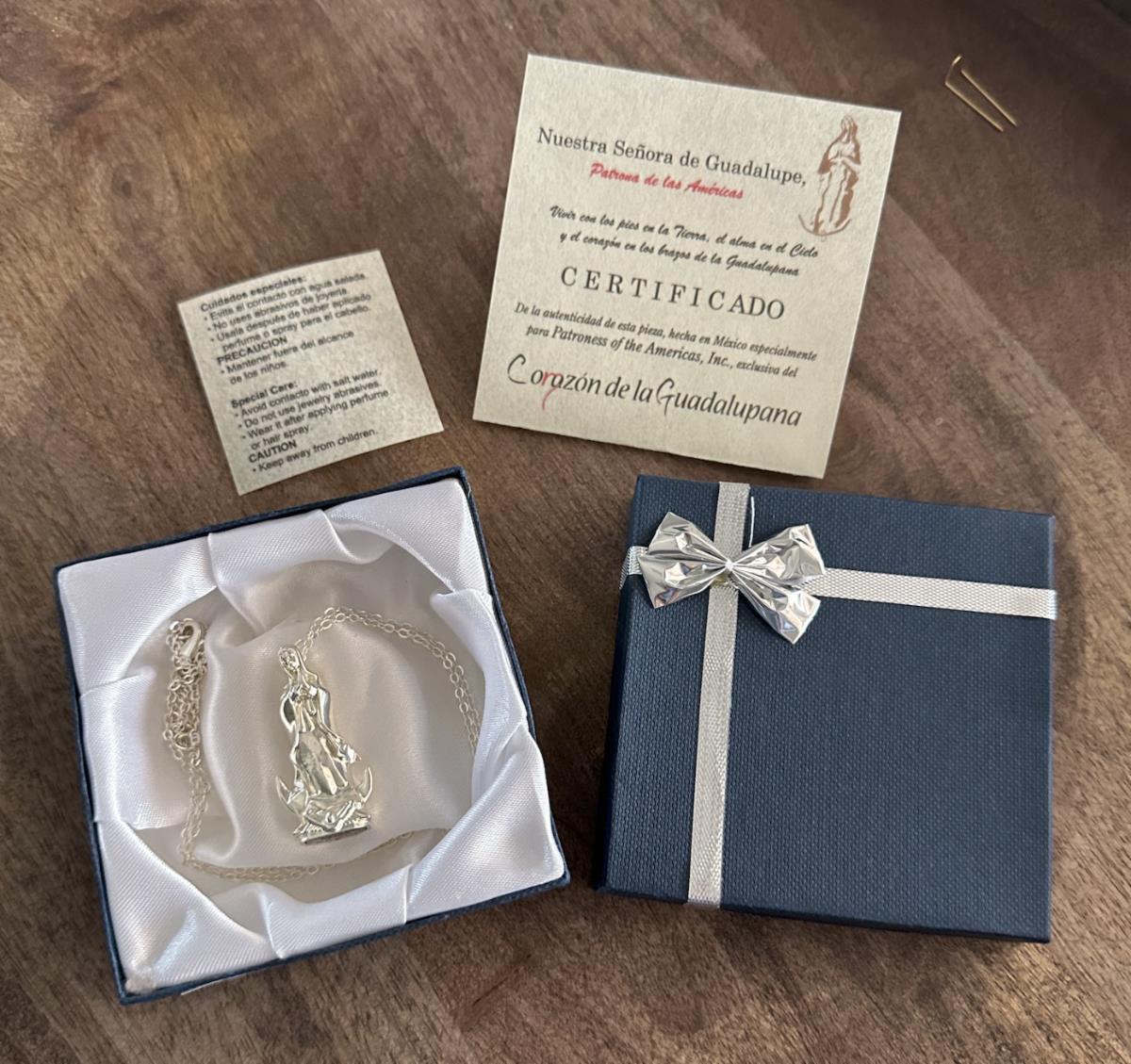 Our Lady of Guadalupe Sterling Silver Pendant in Gift Box w/Certificate of Authenticity