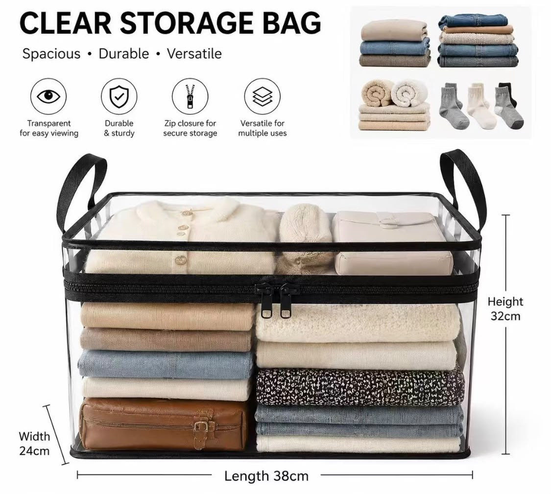 14.5” x 9.5” x 12.5” Folderable Clear PVC Storage Bin. 7000 Units. EXW Los Angeles $2.75 Unit. Retail $12.66