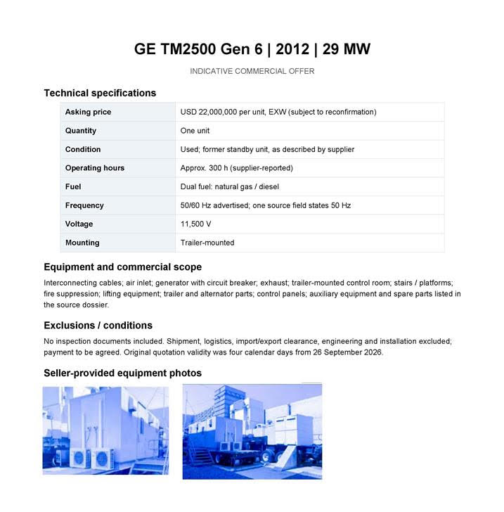 GE TM2500 — availability update and alternative configuration