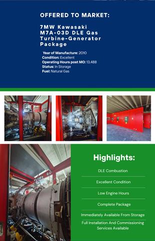 7MW DLE Gas Turbine Available Immediately!