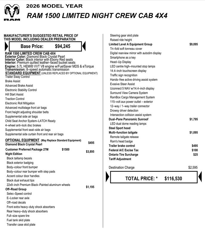  2026 RAM 1500 Limited Night Edition Crew Cab - V8