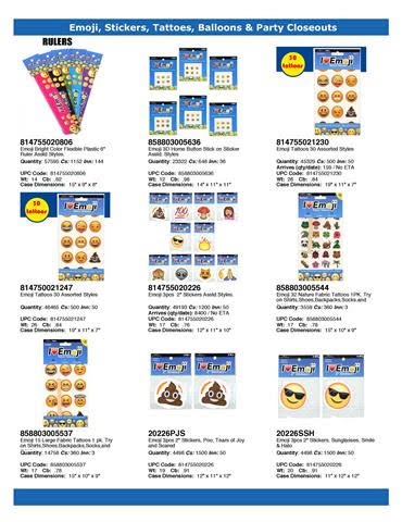 Emoji Stickers, Tattoos, Balloons, Party Closeouts USA