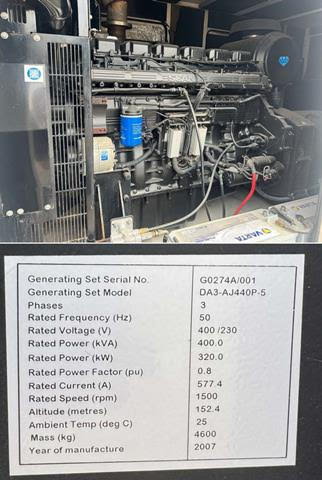 Used 400 Kva Scania/Stamford Acoustic Generator.