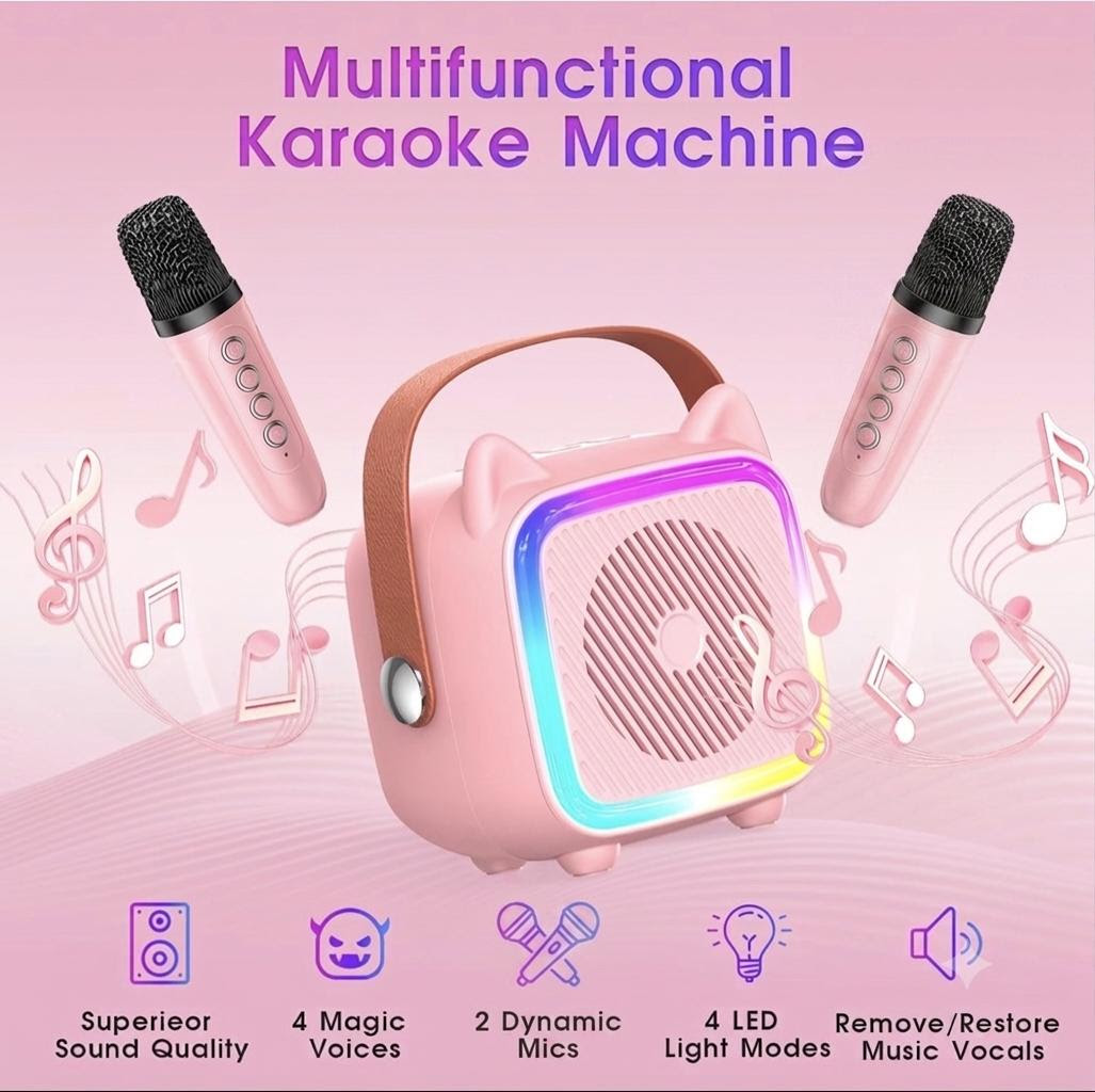 Portable Bluetooth Mini Karaoke Machine with 2 Wireless Microphones.  7000 Units. EXW Los Angeles $6.75 Unit. Original retail $35.99 (On sale now $21.99)