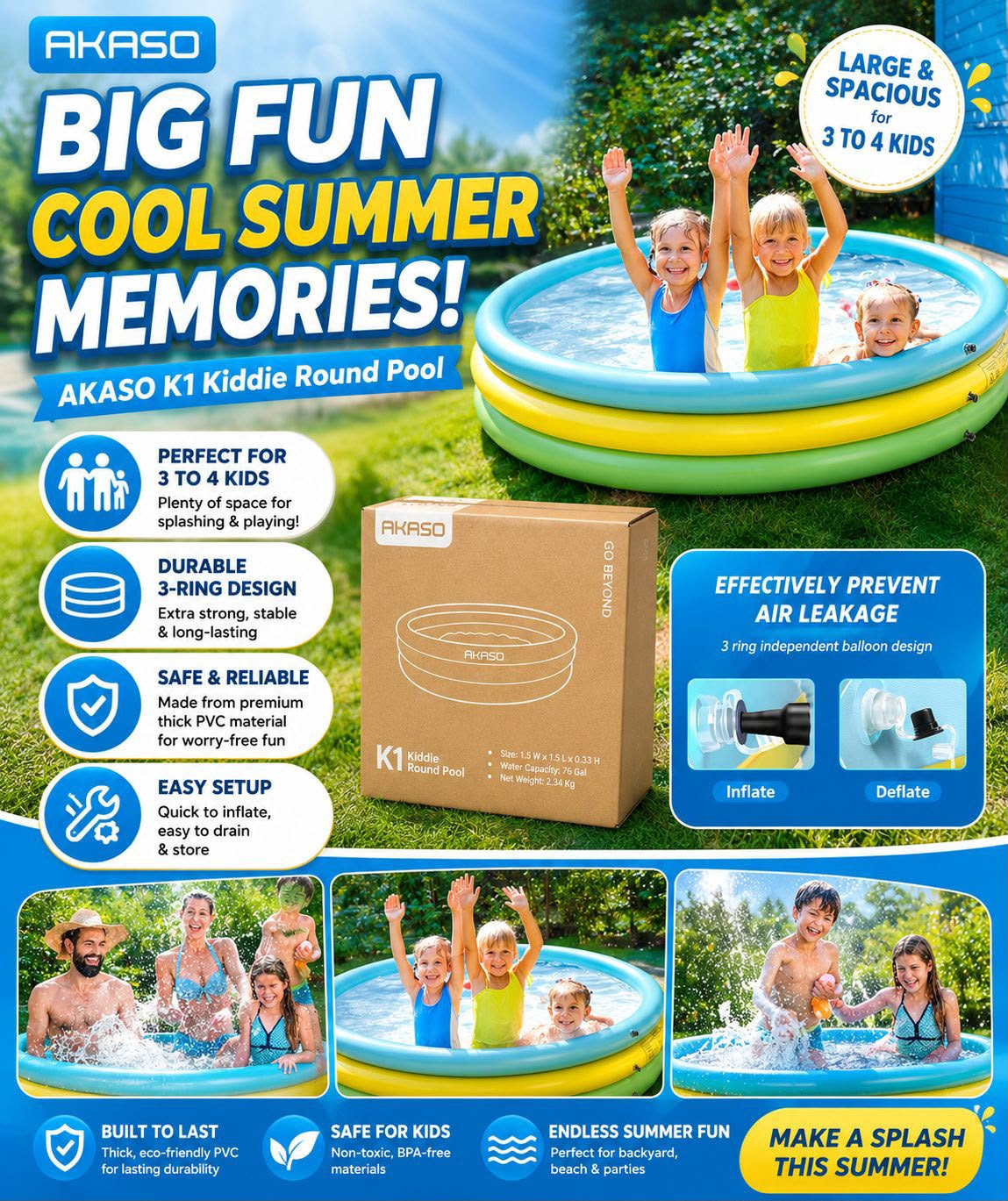 AKASO Inflatable Kiddie Pool. 1245 Units. EXW Los Angeles $7.95 Unit.